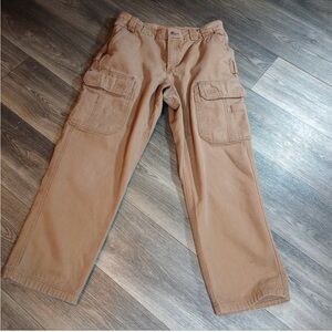 Duluth Trading Fire Hose Pants Relax Fit Tan Canvas Cargo Work Wear Jeans 35 32
